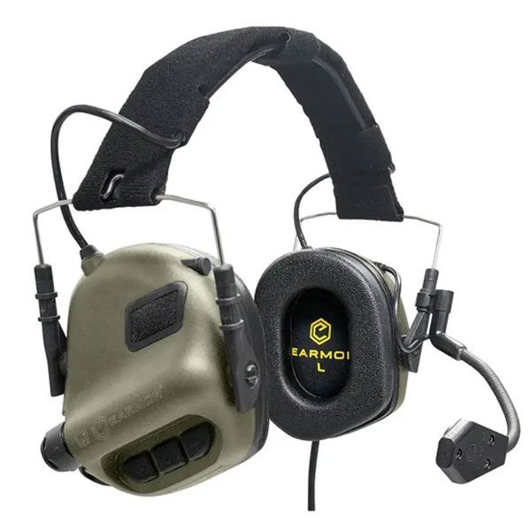 Активні стрілецькі навушники Earmor M32 Хакі з гарнітурою, Тактичні навушники для стрільби шумоподавляючі Earmor M32 Haki фото