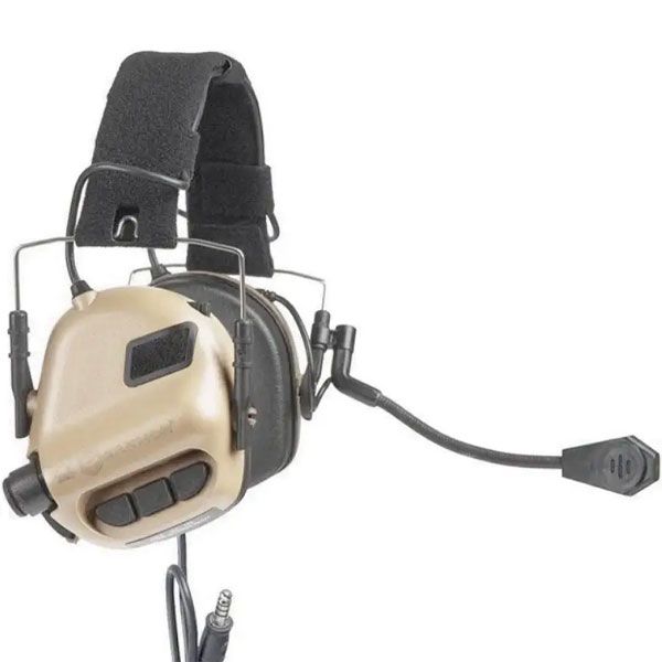 Активні стрілецькі навушники Earmor M32 Койот з гарнітурою, Тактичні навушники для стрільби шумоподавляючі  Earmor M32 Koyot фото